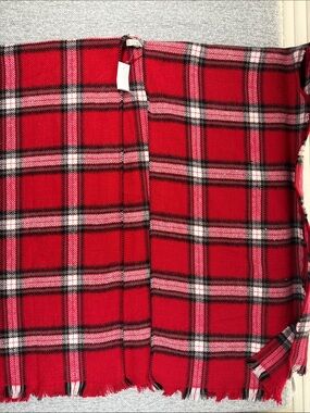 Loft Red Plaid Fringe Poncho Size M/L